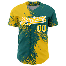 Load image into Gallery viewer, Custom Yellow Teal-White 3D Pattern Design Abstract Brush Stroke Authentic Baseball Jersey