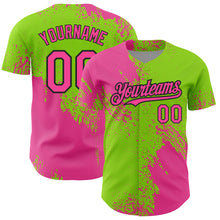 Load image into Gallery viewer, Custom Pink Neon Green-Black 3D Pattern Design Abstract Brush Stroke Authentic Baseball Jersey