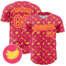 Load image into Gallery viewer, Custom Neon Pink Yellow 3D Pattern Design Fruit Banana Authentic Baseball Jersey