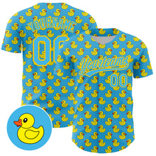 Load image into Gallery viewer, Custom Sky Blue Yellow 3D Pattern Design Animal Duck Authentic Baseball Jersey