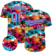Load image into Gallery viewer, Custom Sky Blue Hot Pink 3D Pattern Design Tropical Hawaii Palm Trees Authentic Baseball Jersey