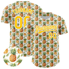Load image into Gallery viewer, Custom White Yellow 3D Pattern Design Fruit Pineapple Authentic Baseball Jersey