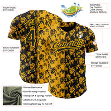 Load image into Gallery viewer, Custom Gold Black 3D Pattern Design Tropical Hawaii Palm Trees Authentic Baseball Jersey