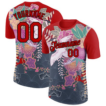 Load image into Gallery viewer, Custom Red Black 3D Pattern Design Animal Crane Performance T-Shirt