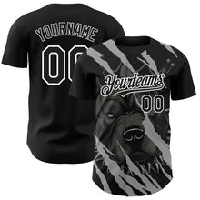 Load image into Gallery viewer, Custom Black White 3D Pattern Design Animal Pitbull Dog Authentic Baseball Jersey