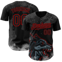 Load image into Gallery viewer, Custom Black Red 3D Pattern Design Animal Wolf Authentic Baseball Jersey