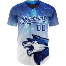 Load image into Gallery viewer, Custom Royal White 3D Pattern Design Animal Wolf Authentic Baseball Jersey