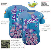 Load image into Gallery viewer, Custom Light Blue Purple-White 3D Pattern Design Animal Butterfly And Flower Authentic Baseball Jersey