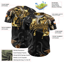 Load image into Gallery viewer, Custom Black Old Gold 3D Pattern Design Animal Snake Authentic Baseball Jersey