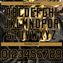 Load image into Gallery viewer, Custom Black Old Gold 3D Pattern Design Animal Snake Authentic Baseball Jersey