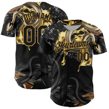 Load image into Gallery viewer, Custom Black Old Gold 3D Pattern Design Animal Snake Authentic Baseball Jersey