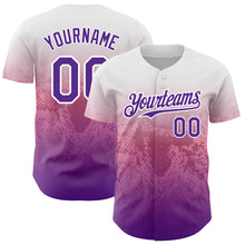 Load image into Gallery viewer, Custom White Purple-Pink 3D Pattern Design Gradient Style Animal Snake Authentic Baseball Jersey