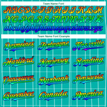 Load image into Gallery viewer, Custom Aqua White Pinstripe Rainbow Navy-Pink 3D Authentic Baseball Jersey