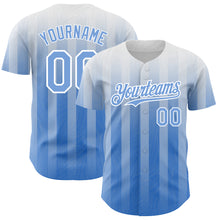 Load image into Gallery viewer, Custom White Light Blue 3D Pattern Design Stripes Authentic Baseball Jersey