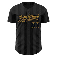 Load image into Gallery viewer, Custom Black Old Gold 3D Pattern Design Stripes Authentic Baseball Jersey