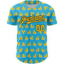 Load image into Gallery viewer, Custom Sky Blue Yellow-Black 3D Pattern Design Duck Authentic Baseball Jersey