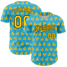 Load image into Gallery viewer, Custom Sky Blue Yellow-Black 3D Pattern Design Duck Authentic Baseball Jersey