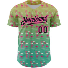 Load image into Gallery viewer, Custom Green Black-Pink 3D Pattern Design Tropical Hawaii Palm Trees And Flamingo Authentic Baseball Jersey