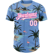 Load image into Gallery viewer, Custom Light Blue White-Pink 3D Pattern Design Tropical Hawaii Palm Trees Authentic Baseball Jersey