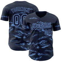Load image into Gallery viewer, Custom Navy Light Blue 3D Pattern Design Mountain Authentic Baseball Jersey