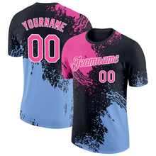 Load image into Gallery viewer, Custom Pink Black-Light Blue 3D Pattern Design Abstract Brush Stroke Performance T-Shirt