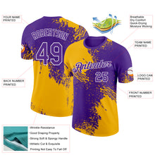 Load image into Gallery viewer, Custom Gold Purple-White 3D Pattern Design Abstract Brush Stroke Performance T-Shirt