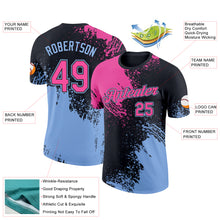 Load image into Gallery viewer, Custom Black Pink-Light Blue 3D Pattern Design Abstract Brush Stroke Performance T-Shirt