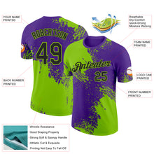 Load image into Gallery viewer, Custom Neon Green Black-Purple 3D Pattern Design Abstract Brush Stroke Performance T-Shirt