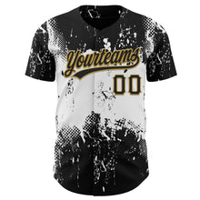 Load image into Gallery viewer, Custom Black White-Old Gold 3D Pattern Design Abstract Splatter Grunge Art Authentic Baseball Jersey