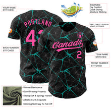 Load image into Gallery viewer, Custom Black Pink-Aqua 3D Pattern Design Abstract Network Authentic Baseball Jersey