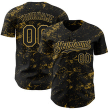 Load image into Gallery viewer, Custom Black Old Gold 3D Pattern Design Abstract Splatter Texture Authentic Baseball Jersey