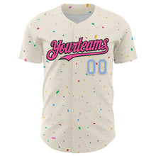Load image into Gallery viewer, Custom Cream Pink Black-Light Blue 3D Pattern Design Confetti Authentic Baseball Jersey