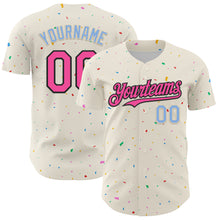 Load image into Gallery viewer, Custom Cream Pink Black-Light Blue 3D Pattern Design Confetti Authentic Baseball Jersey