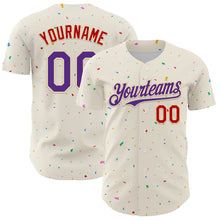 Load image into Gallery viewer, Custom Cream Purple-Red 3D Pattern Design Confetti Authentic Baseball Jersey