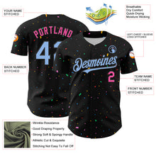 Load image into Gallery viewer, Custom Black Light Blue-Pink 3D Pattern Design Confetti Authentic Baseball Jersey