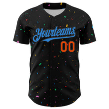 Load image into Gallery viewer, Custom Black Electric Blue-Orange 3D Pattern Design Confetti Authentic Baseball Jersey