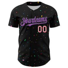 Load image into Gallery viewer, Custom Black Medium Purple-Medium Pink 3D Pattern Design Confetti Authentic Baseball Jersey