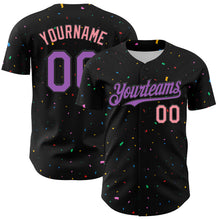 Load image into Gallery viewer, Custom Black Medium Purple-Medium Pink 3D Pattern Design Confetti Authentic Baseball Jersey
