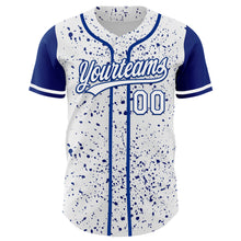 Load image into Gallery viewer, Custom White Royal 3D Pattern Design Abstract Splatter Ink Authentic Baseball Jersey