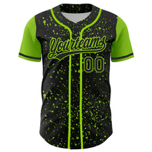 Load image into Gallery viewer, Custom Black Neon Green 3D Pattern Design Abstract Splatter Ink Authentic Baseball Jersey