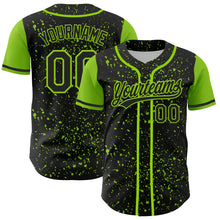 Load image into Gallery viewer, Custom Black Neon Green 3D Pattern Design Abstract Splatter Ink Authentic Baseball Jersey