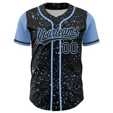 Load image into Gallery viewer, Custom Black Light Blue 3D Pattern Design Abstract Splatter Ink Authentic Baseball Jersey
