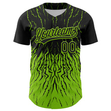 Load image into Gallery viewer, Custom Black Neon Green 3D Pattern Design Abstract Wave Authentic Baseball Jersey