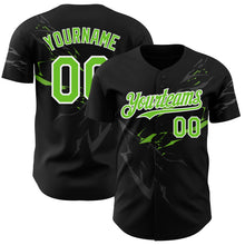 Load image into Gallery viewer, Custom Black Neon Green-White 3D Pattern Design Lightning Authentic Baseball Jersey