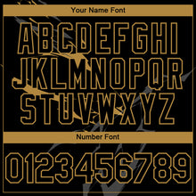 Load image into Gallery viewer, Custom Black Old Gold 3D Pattern Design Lightning Authentic Baseball Jersey