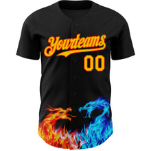 Load image into Gallery viewer, Custom Black Yellow-Orange 3D Pattern Design Fire Dragon Authentic Baseball Jersey