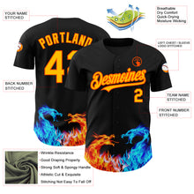 Load image into Gallery viewer, Custom Black Yellow-Orange 3D Pattern Design Fire Dragon Authentic Baseball Jersey