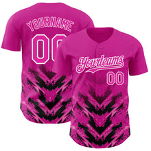 Load image into Gallery viewer, Custom Deep Pink Black-White 3D Pattern Design Abstract Arrow Authentic Baseball Jersey