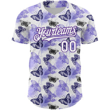 Load image into Gallery viewer, Custom White Purple 3D Pattern Design Animal Butterfly Authentic Baseball Jersey