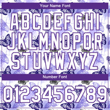 Load image into Gallery viewer, Custom White Purple 3D Pattern Design Animal Butterfly Authentic Baseball Jersey